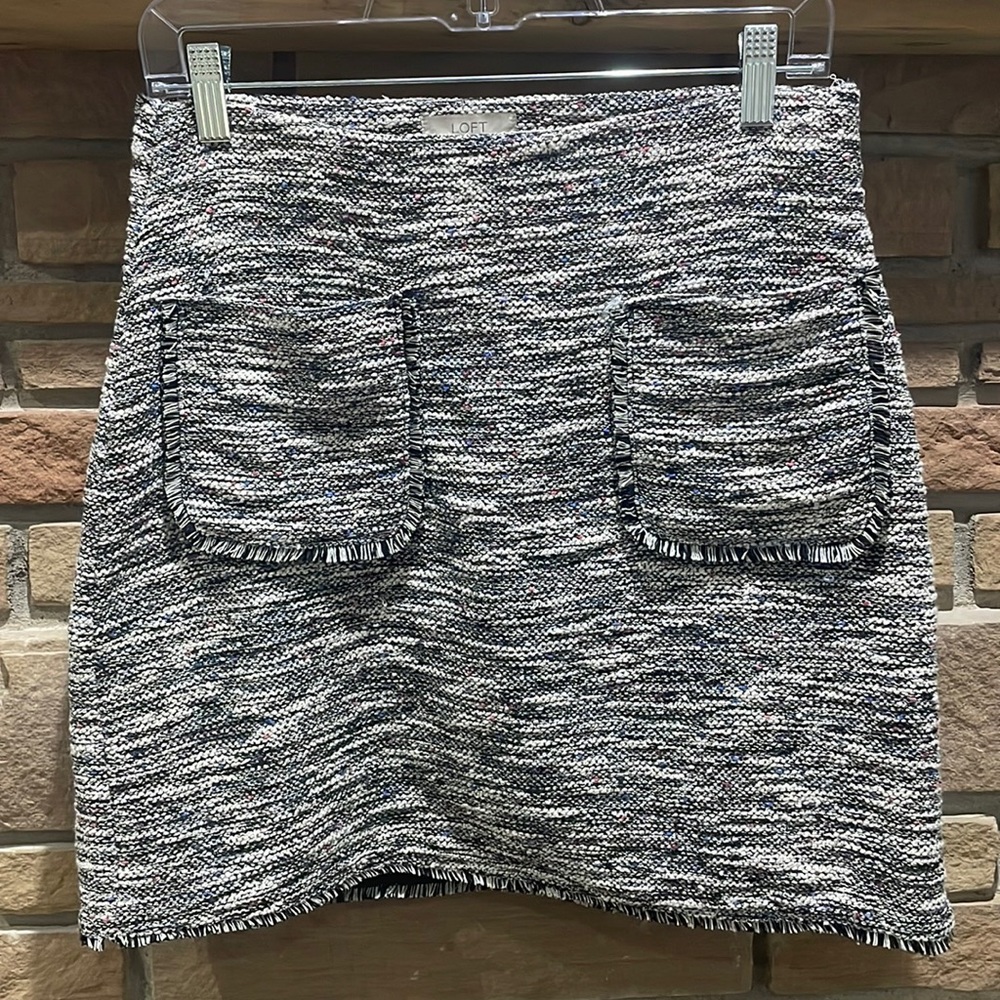 LOFT Tweed skirt with multi colors and frayed pockets
